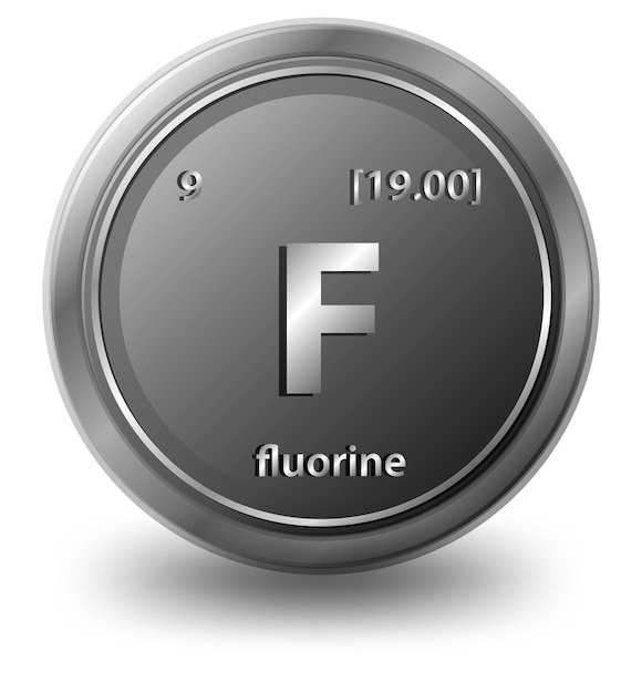 Elemento químico flúor. símbolo químico com número atômico e massa atômica.
