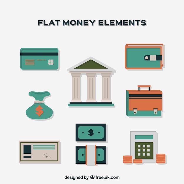 Elementos bancários e dinheiro no design plano