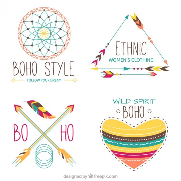 Vetor grátis elementos boho coloridos bonitos desenhados mão