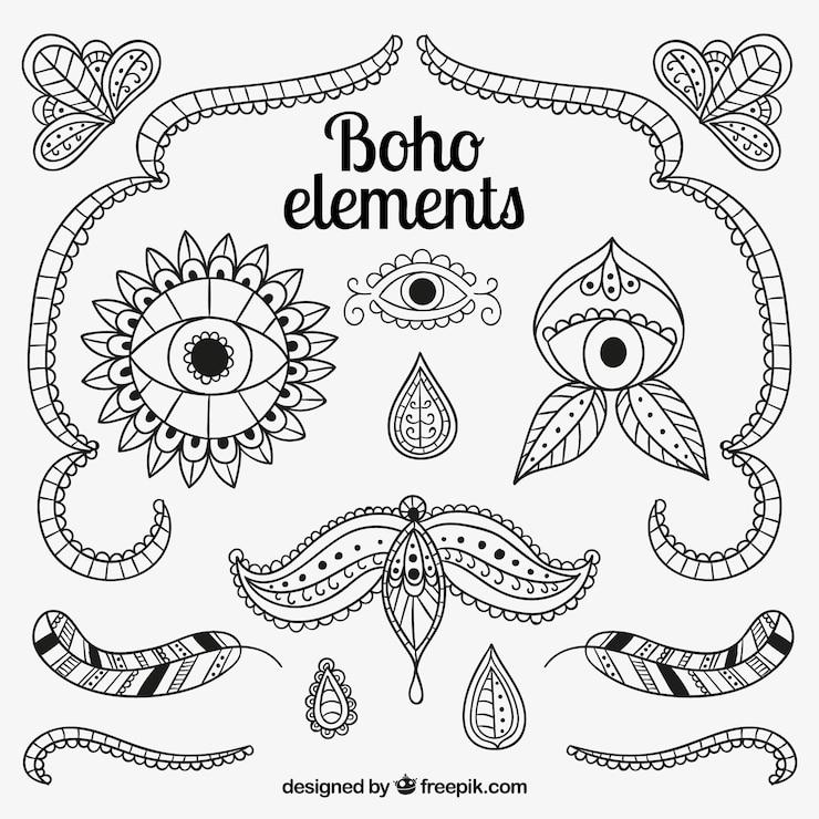 Vetor grátis elementos boho em estilo desenhado mão