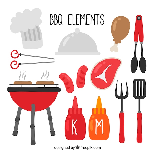 Vetor grátis elementos bonitos do bbq desenhados à mão