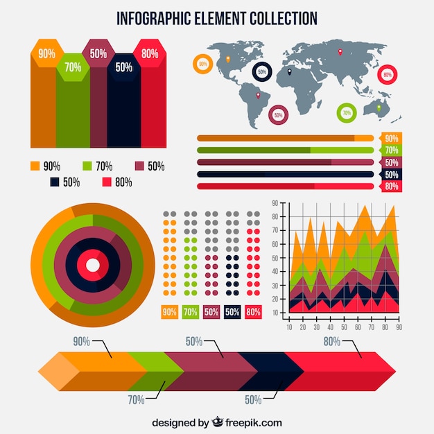 Elementos coloridos para infográficos em design plano