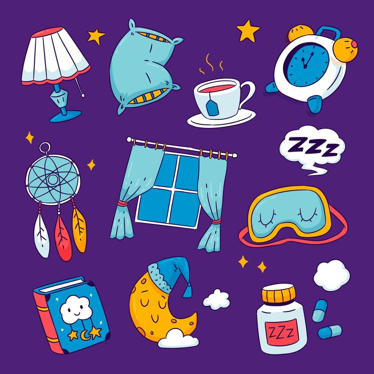 Vetor grátis elementos da hora de dormir desenhados à mão