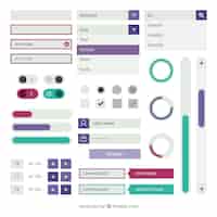 Vetor grátis elementos da web e botões em design plano