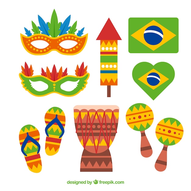 Vetor grátis elementos de carnaval brasileiros