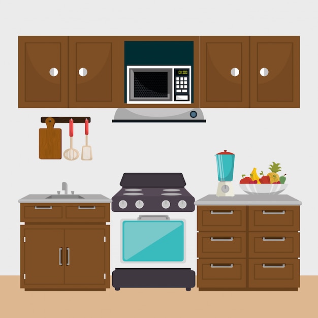 Vetor grátis elementos de cena moderna de cozinha