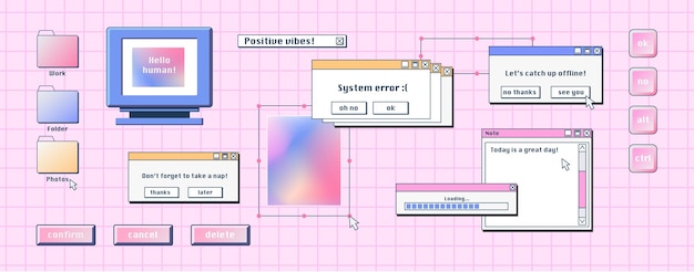 Elementos de computador desktop de interface de computador retrô