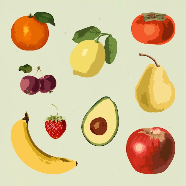 Elementos de design de coleção de adesivos de frutas tropicais vetorizadas