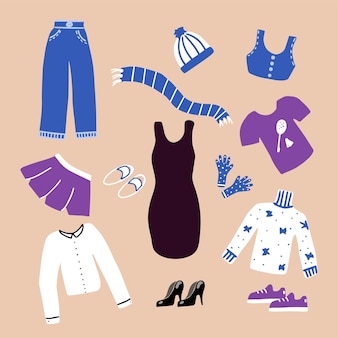Elementos de design de doação de roupas em estilo de desenho à mão dê uma segunda chance ao conceito de roupas de vida