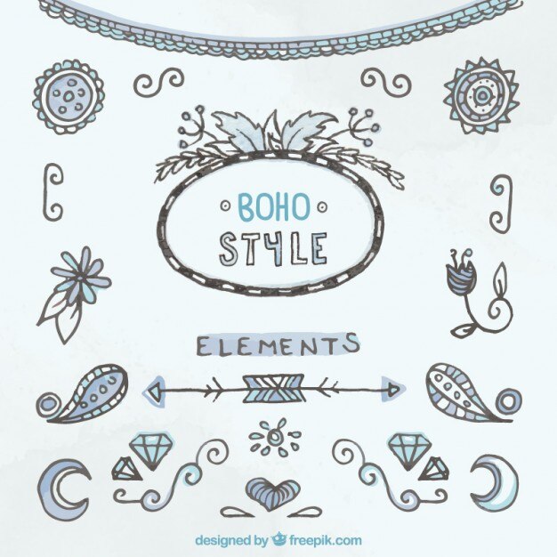 Vetor grátis elementos de estilo decorativo boho desenhados mão