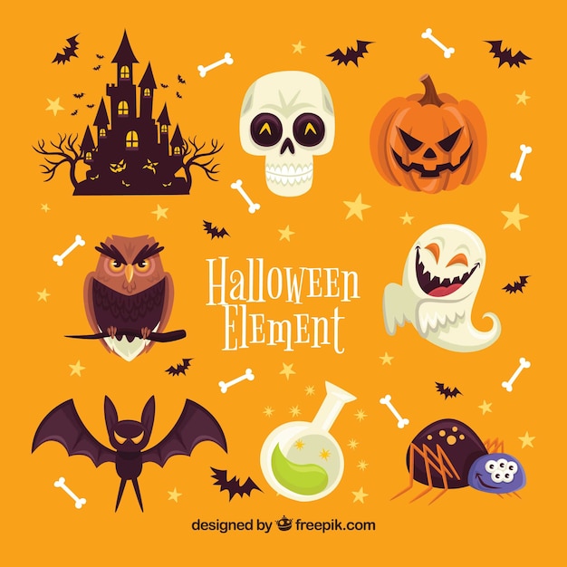 Elementos de halloween com design plano