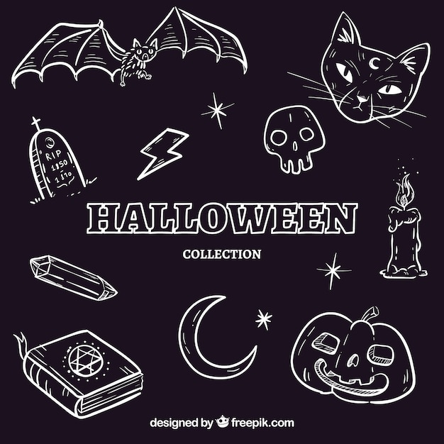 Vetor grátis elementos de halloween no quadro-negro