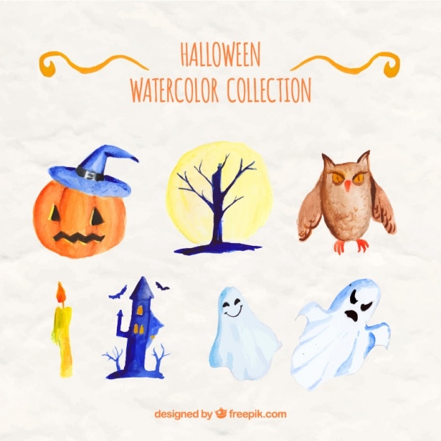 Elementos de halloween pintado com aguarelas