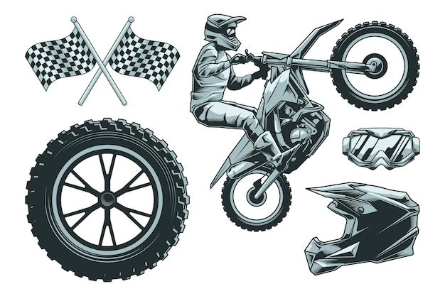 Vetor grátis elementos de motocross retrô