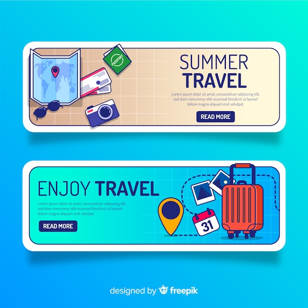 Elementos de viagem banner design plano