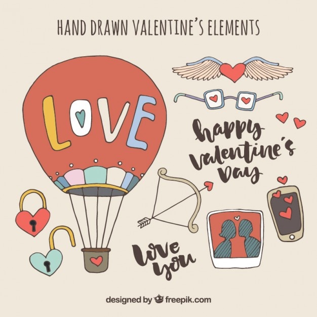Elementos desenhados mão bonito valentine