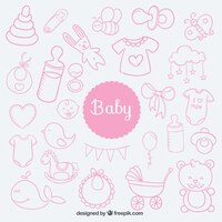 Vetor grátis elementos do bebê esboçado