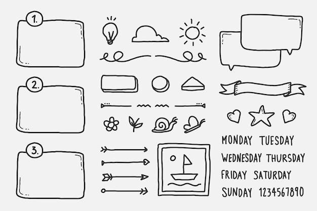 Vetor grátis elementos do diário com marcadores desenhados à mão