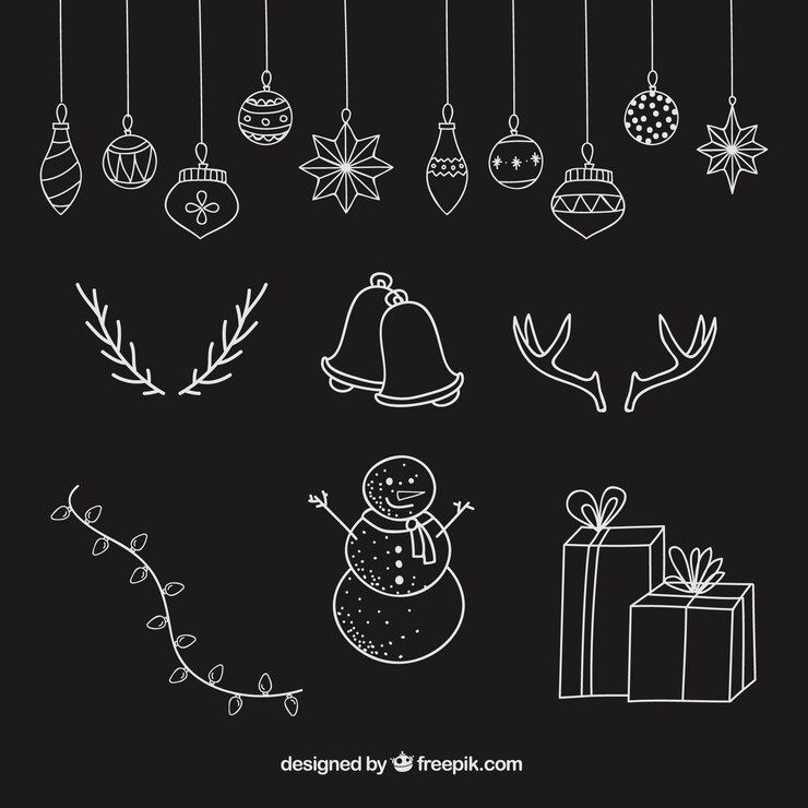 Vetor grátis elementos do natal esboçado