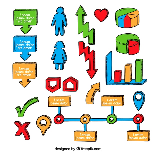 Elementos infográficos desenhados à mão