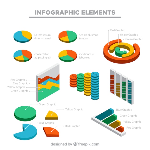 Vetor grátis elementos infográficos isométricos coloridos