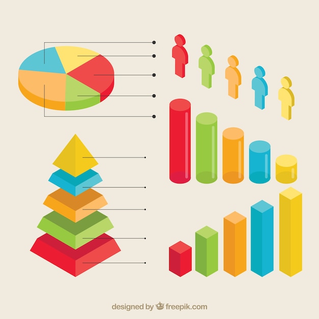 Elementos isométricos coloridos para infográficos