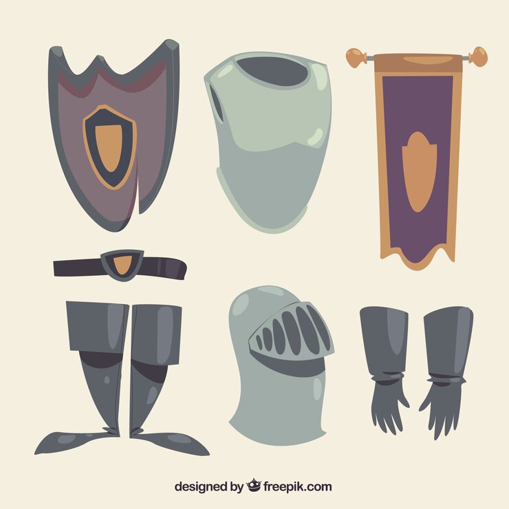 Vetor grátis elementos knight com estilo desenhado à mão