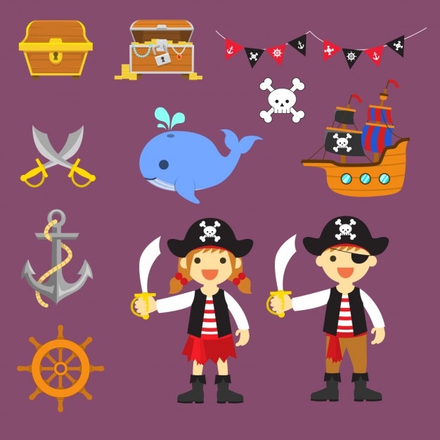 Elementos piratas coloridos