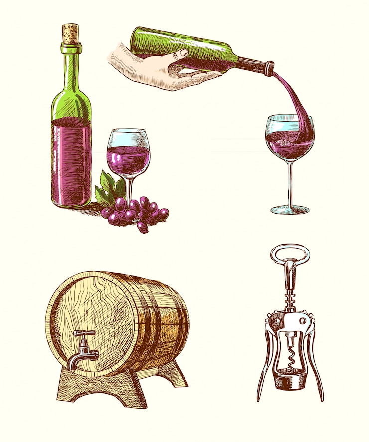 Vetor grátis elementos sobre o vinho, desenhado mão