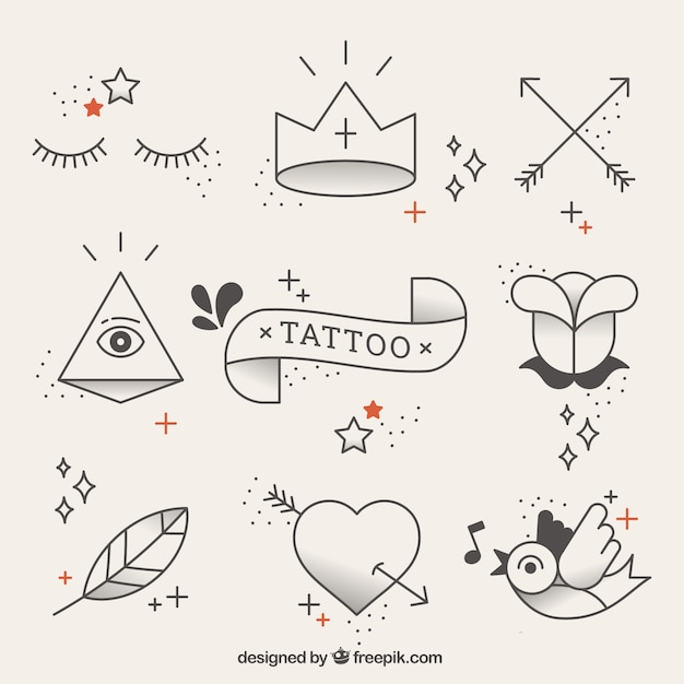 Elementos tatuagens originais em estilo linear