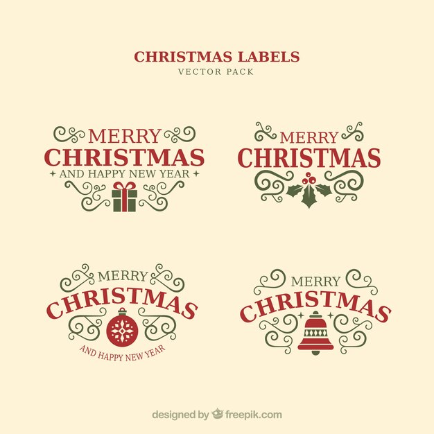 Elementos tipográficos de Natal, etiquetas e fitas do vintage