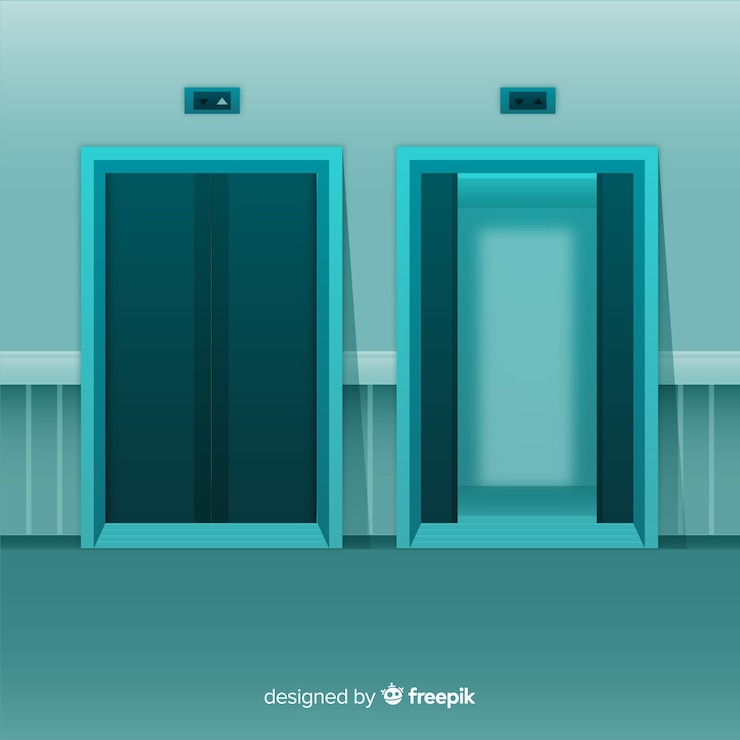 Vetor grátis elevador aberto e fechado com design plano