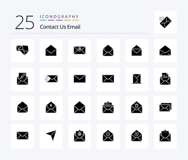 Email 25 Solid Glyph icon pack incluindo edição de envelope de correio de correio