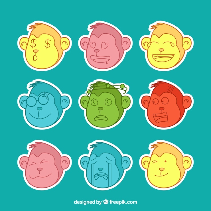 Vetor grátis embalagem colorida de emoticons macaco