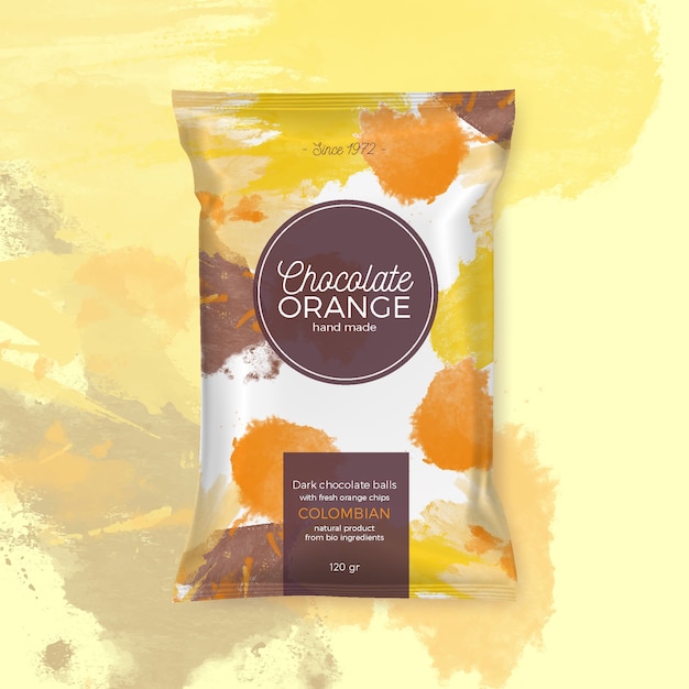 Vetor grátis embalagem colorida laranja chocolate