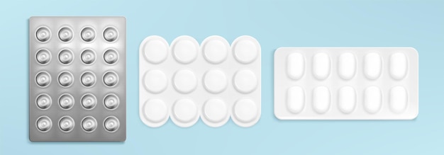 Vetor grátis embalagem de blister de comprimidos, cápsulas e comprimidos
