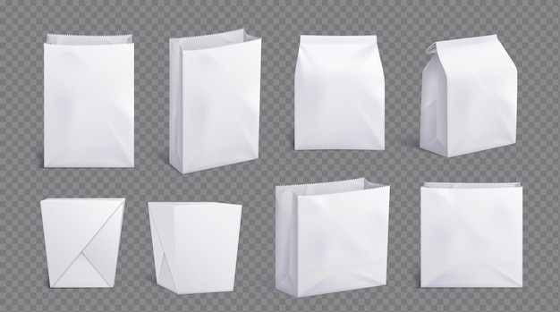 Vetor grátis embalagem de saco de almoço de papel branco para comida chinesa para levar embalamento de caixa para macarrão ou macarrão mocku ícone de recipiente quadrado de cartão 3d vazio para design de marca de doces em fundo transparente