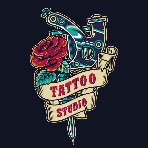 Vetor grátis emblema colorido vintage de salão de tatuagem