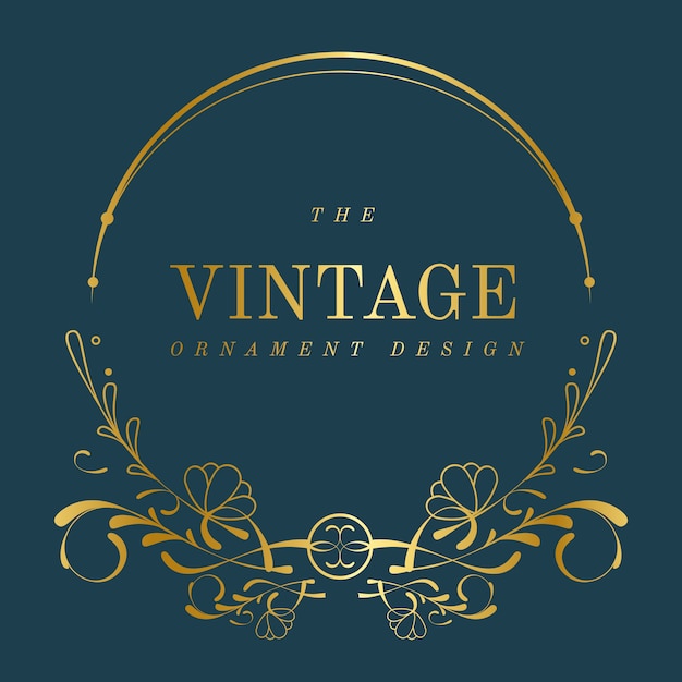 Emblema de art nouveau dourado vintage no vetor azul
