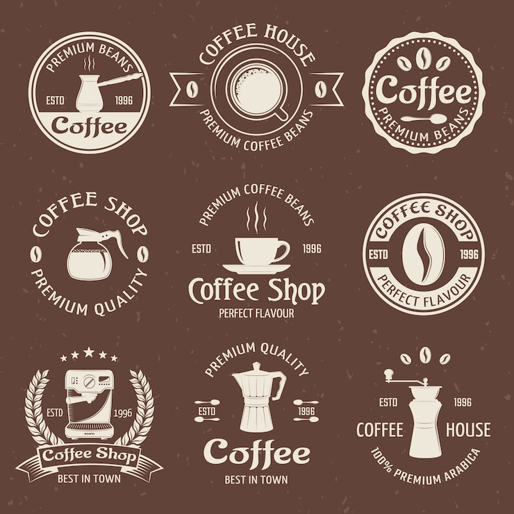 Vetor grátis emblema de café definido na cor