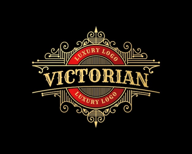 Emblema de logotipo vintage de luxo com moldura decorativa decorativa para barbearia restaurante café hotel