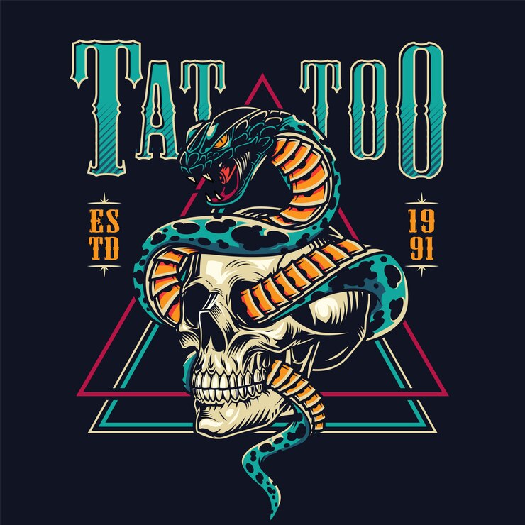 Vetor grátis emblema do salão de tatuagem colorido