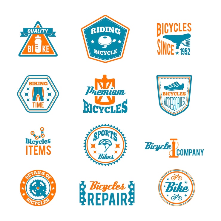 Vetor grátis emblemas cerca de reparação de bicicletas