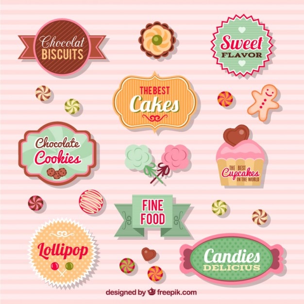 Vetor grátis emblemas coleção de doces