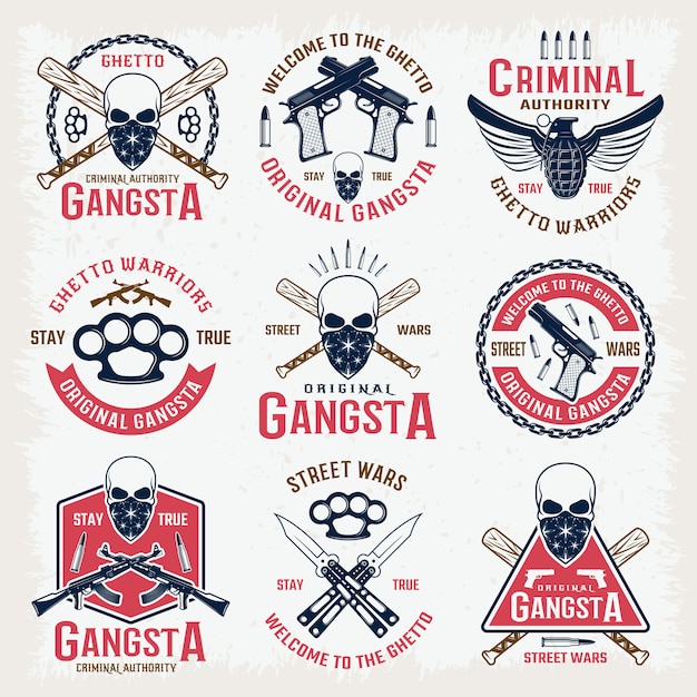 Vetor grátis emblemas coloridos gangster