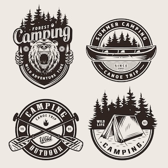 Emblemas de acampamento monocromáticos vintage