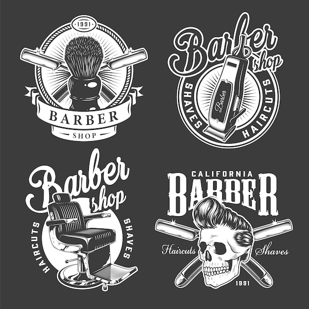 Vetor grátis emblemas de barbearia vintage