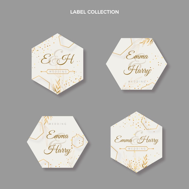 Emblemas de casamento dourado de luxo realistas