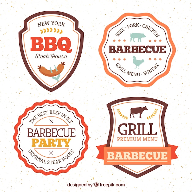 Emblemas de churrasco coloridos em design plano