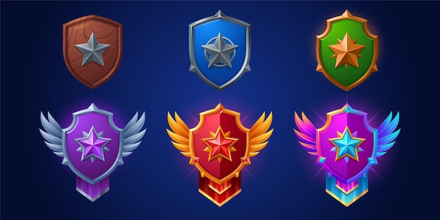 Vetor grátis emblemas de classificação do jogo com escudos com estrela